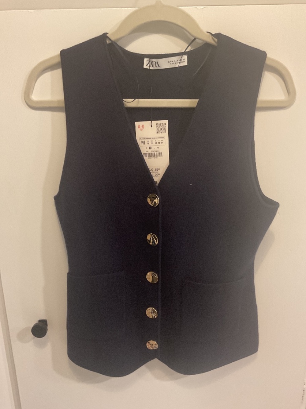 Zara Fitted Knit Vest, Navy, Size Medium